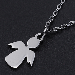 Stainless Steel Color 201 Stainless Steel Pendant Necklaces, with Cable Chains and Lobster Claw Clasps, Blank Stamping Tag Angel, Stainless Steel Color, 15.74 inch(40cm), 1.5mm
