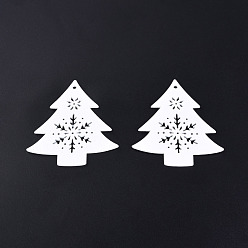 Red Christmas Theme Spray Painted Wood Big Pendants, Christmas Tree Charm with Hollow Snowflake, Red, 73x67x2mm, Hole: 3mm