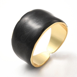 Negro Anillos de puño abiertos con banda lisa esmaltada, joyas de latón chapado en oro real 18k para mujer, negro, tamaño de EE. UU. 7 1/4 (17.5 mm)