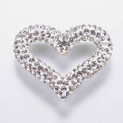 Blanc Grade d'argile de polymère un cadre de perle de strass, cœur, blanc, 28x33x6mm, Trou: 1.5mm