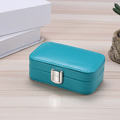 Dark Turquoise Rectangle Imitation Leather Jewelry Set Organizer Storage Box, with Clasps, for Earrings, Rings, Necklaces, Dark Turquoise, 12x7.5x4cm