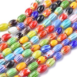 Couleur Mélangete Main ovale perles de verre de millefiori brins, couleur mixte, 12x7.5mm, Trou: 1.5mm, Environ 32 pcs/chapelet, 14.9 pouce