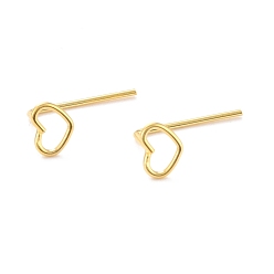 Golden Open Heart Stud Earrings, Dainty Minimalist 925 Sterling Silver Earrings for Girl Women, Golden, 14mm, Pin: 1mm