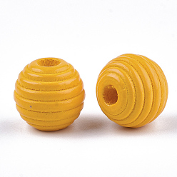 Gold Painted Natural Wood Beehive Beads, Round, Gold, 12x11mm, Hole: 3mm