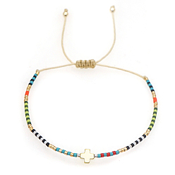 Beige Bracelet de perles tressées en croix et graines de verre, bracelet réglable, beige, pas de taille