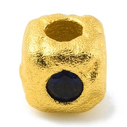 Indigo Foncé Laiton perles d'entretoise, avec strass, carrée, couleur or mat, indigo foncé, 4x4.5x4.5mm, Trou: 1.8mm