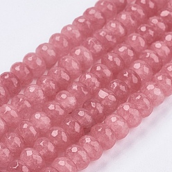 Salmon Natural Jade Bead Strands, Dyed, Faceted, Abacus Beads, Rondelle, Salmon, 4~5x3mm, Hole: 0.5mm, about 116-120pcs/strand, 13.58 inch~13.78 inch(34.5~35cm)