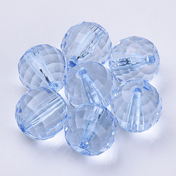 Bleu Acier Clair Perles acryliques transparentes, facette, ronde, bleu acier clair, 10x10mm, trou: 1.9 mm, environ 878 pcs / 500 g