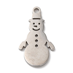 Stainless Steel Color Christmas 201 Stainless Steel Pendants, Snowman Charm, Stainless Steel Color, 19.5x11x1mm, Hole: 1.5mm