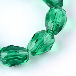 Medium Sea Green Transparent Glass Bead Strands, Faceted Teardrop, Medium Sea Green, 8x6mm, Hole: 1mm, about 65pcs/strand, 17.99 inch(45.7cm)