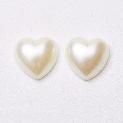 Seashell Color Acrylic Pearl Cabochons, Heart, Seashell Color, 8x8x3mm