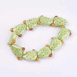 Lawn Green Handmade Porcelain Beads, Cactus, Lawn Green, 29.5~30x24~25x8.5~10mm, Hole: 2mm