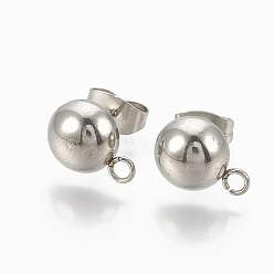 Stainless Steel Color 201 Stainless Steel Stud Earring Findings, with Loop and 304 Stainless Steel Pins, Dome/Half Round, Stainless Steel Color, 11x8mm, Hole: 1.8mm, Pin: 0.8mm