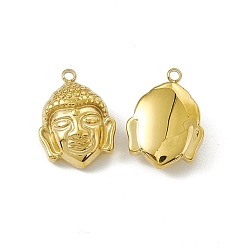 Real 18K Gold Plated Vacuum Plating 201 Stainless Steel Pendants, Buddha Head Charm, Real 18K Gold Plated, 16.5x12x5.5mm, Hole: 1.5mm