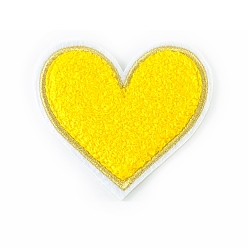 Amarillo Tela bordado computarizado tela hierro en/coser en parches, corazón, amarillo, 75x70 mm