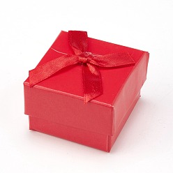 Rouge Boîtes à boucles d'oreilles en carton, avec ruban bowknot et éponge noire, pour emballage cadeau bijoux, carrée, rouge, 5x5x3.5 cm