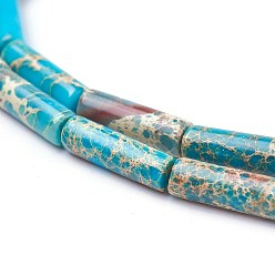 Light Sky Blue Natural Imperial Jasper Beads Strands, Dyed, Column, Light Sky Blue, 13~14x4~4.5mm, Hole: 1mm, about 29pcs/strand, 15.35 inch~15.7 inch(39~39.9cm)