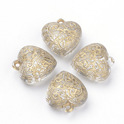 Clear Plating Transparent Acrylic Pendants, Golden Metal Enlaced, Heart, Clear, 22x20x11mm, Hole: 1.5mm, about 183pcs/500g