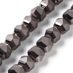Gunmetal Plated Electroplate Glass Beads Strands, Faceted, Lantern, Gunmetal Plated, 7x7.8x7.5mm, Hole: 1.5mm, about 72pcs/strand, 20.79''(52.8cm)