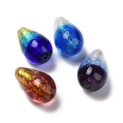 Mixed Color Handmade Silver Foil Glass Beads, Luminous, Glow in the Dark, Teardrop, Mixed Color, 20~21x12mm, Hole: 1.2mm