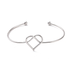 Stainless Steel Color 201 Stainless Steel Wire Wrap Heart Open Cuff Bangle, Torque Bangle for Women, Stainless Steel Color, Inner Diameter: 2-7/8 inch(7.2cm)