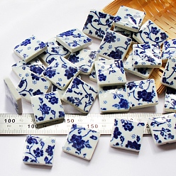 Medium Blue Porcelain Mosaic Tiles, Irregular Shape Mosaic Tiles, for DIY Mosaic Art Crafts, Picture Frames, Square, Medium Blue, 15~60x5mm, about 100g/bag