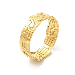 Real 18K Gold Plated Ion Plating(IP) 304 Stainless Steel Cuff Wide Band Finger Rings, Musical Note Open Rings for Women, Real 18K Gold Plated, Inner Diameter: 17mm