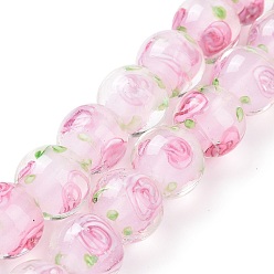 Бледно-Розовый Бусы лэмпворк ручной работы, со цветком внутри , круглые, розовый жемчуг, 11~12x11~12 мм, отверстие : 2~2.5 мм
