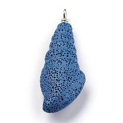 Steel Blue Synthetic Lava Rock Pendants, with Iron Findings, Dyed, Sea Snail, Steel Blue, 70.5~72.5x24.5~25x13~14mm, Hole: 4mm