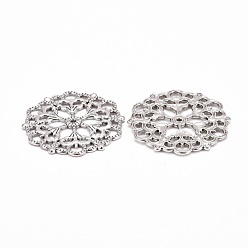 Antique Silver Tibetan Style Filigree Joiners Links, Cadmium Free & Lead Free, Flower, Antique Silver, 29x1mm, Hole: 1.2mm