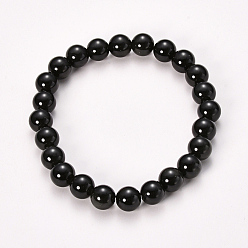 Obsidian Natural Obsidian Beaded Stretch Bracelets, Round, 2-1/8 inch(55mm), bead: 8~9mm