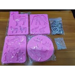 Pink Olycraft bricolage kits de fabrication de porte-clés thème animal, avec des moules en silicone pendant, moules de résine, porte-clés en fer et anneaux de saut en fer, rose, 99~120x
81~84x6~7mm