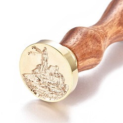 Lighthouse Brass Wax Seal Stamp, with Wooden Handle, for Post Decoration, DIY Card Making , Lighthouse Pattern, 90x26mm