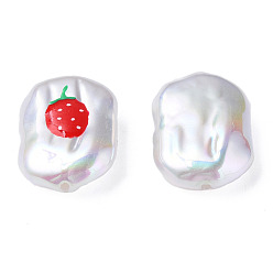 Red ABS Plastic Imitation Pearl Beads, with Enamel, Oval with Strawberry, Red, 21x15x7mm, Hole: 1.2mm