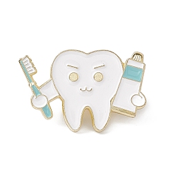 Others Cartoon Teeth Enamel Pin, Light Gold Alloy Oral Health Brooch for Backpack Clothes, Brush Pattern, 29x30x2mm, Pin: 1.3mm