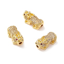 Golden Brass Micro Pave Clear & Orchid Cubic Zirconia Beads, Long-Lasting Plated, Cadmium Free & Lead Free, Lion, Golden, 20x9.5x8.5mm, Hole: 2.3mm