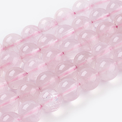 Cuarzo Rosa Natural aumentó de perlas de cuarzo hebras, rondo, 10 mm, agujero: 1 mm, sobre 18 unidades / cadena, 7.5 pulgada