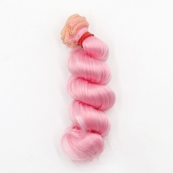 Perlas de Color Rosa Pelo largo y rizado de la peluca de la muñeca del peinado de la fibra de alta temperatura, para diy girl bjd makings accesorios, rosa perla, 5.91 pulgada (15 cm)