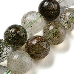 Cuarzo Rutilado Verdes naturales perlas de cuarzo rutilado hebras, rondo, 12 mm, agujero: 1 mm, sobre 32 unidades / cadena, 15.20'' (38.6 cm)