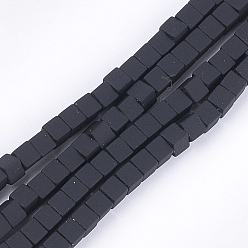 Black Spray Painted Non-magnetic Synthetic Hematite Beads Strands, Cube, Black, 4x4x4mm, Hole: 0.8mm, about 94~100pcs/strand, 15.5 inch~16.3 inch