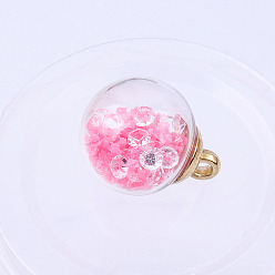 Rosa Caliente Resplandor en los colgantes de globo de cristal luminoso oscuro, encantos redondos, color de rosa caliente, 21x16 mm