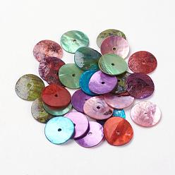 Couleur Mélangete Perles de coquillages naturels d'eau douce, teint, disque / plat rond, perles heishi, couleur mixte, 15x1.5mm, trou: 1 mm, 144 pcs / brut