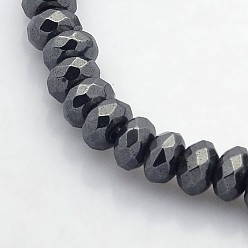 Plaqué Noir Galvanoplastie non magnétiques hématite synthétique brins de perles, facettes rondelle, noir plaqué, 6x4mm, Trou: 1mm, Environ 102 pcs/chapelet, 15.7 pouce