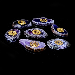 Фиолетовый Чакра натуральный агат самородки камень, карманный пальмовый камень для балансировки рейки, украшения для домашнего экрана, фиолетовые, 30~50x5 мм, 7 шт / комплект
