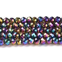 Rainbow Plated Electroplate Glass Beads Strands, Full Plated, Faceted Round, Rainbow Plated, 3x2.5mm, Hole: 0.7mm, about 149pcs/strand, 14.57''(37cm)