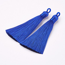 Blue Nylon Tassels Big Pendant Decorations, Blue, 83~92x9~10mm, Hole: 1.5~4mm