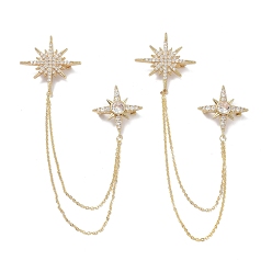 Doré  Étoile avec broche en chaîne à pompon, broche en zircone cubique en laiton pour accessoires vestimentaires, or, 70mm