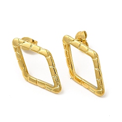 Real 18K Gold Plated Ion Plating(IP) 304 Stainless Steel Stud Earrings for Women, Rhombus, Real 18K Gold Plated, 24x13mm, Pin: 0.8mm