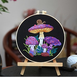 Средний Фиолетовый Наборы для вышивания грибов своими руками, включая пластиковые пяльцы для вышивания, ткань, нить, швейная иголка, средне фиолетовый, пяльцы: 200мм