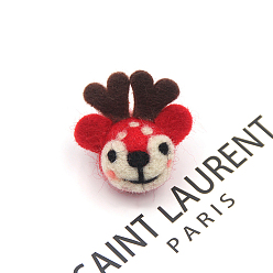 Red Handmade Wool Felting Ornament Accessories, Felt Craft, Christmas Reindeer/Stag Head, Red, 50x50mm